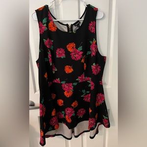 torrid Black Floral Sleeveless Peplum Top with Pink & Orange Flowers